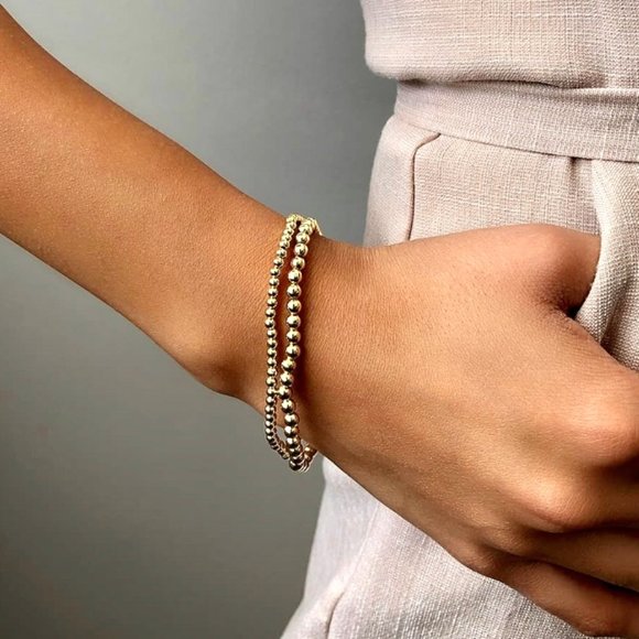 Sterling Forever NWT 14K Gold Balls Stretch Bracelets - Set of 2 - Picture 7 of 7